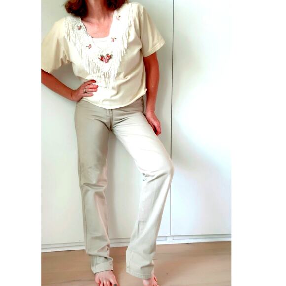 Vintage Rockies Denim Jeans in Tan Waist 26 Western Cowgirl Rodeo Ranchwear - Picture 1 of 9